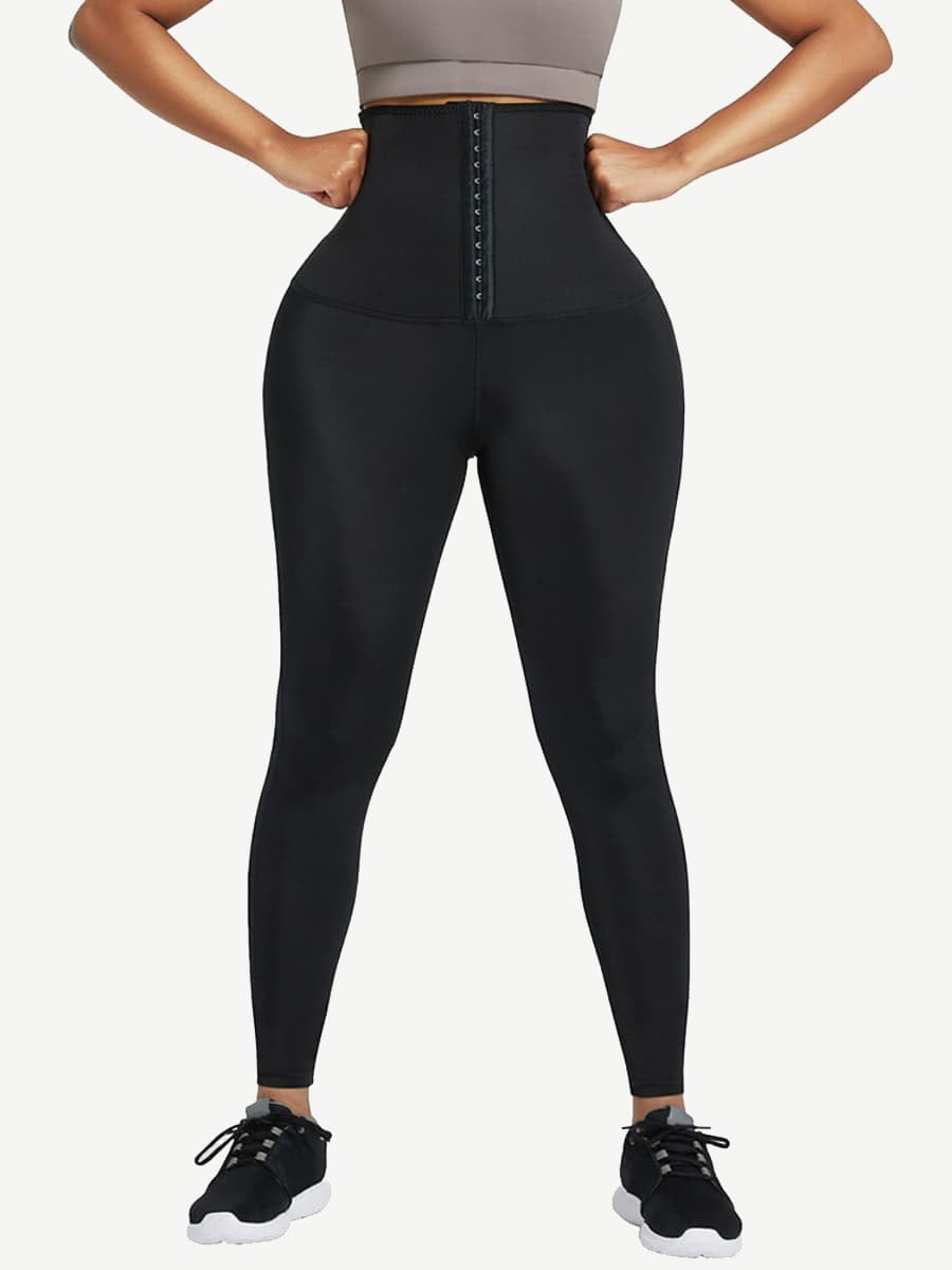 Sculpting High-Rise Neoprene Leggings with Adjustable Hooks - Dark Blue
