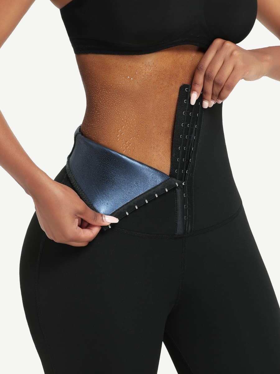 Dark Blue Neoprene Butt-Lifting Leggings with Wide Waistband