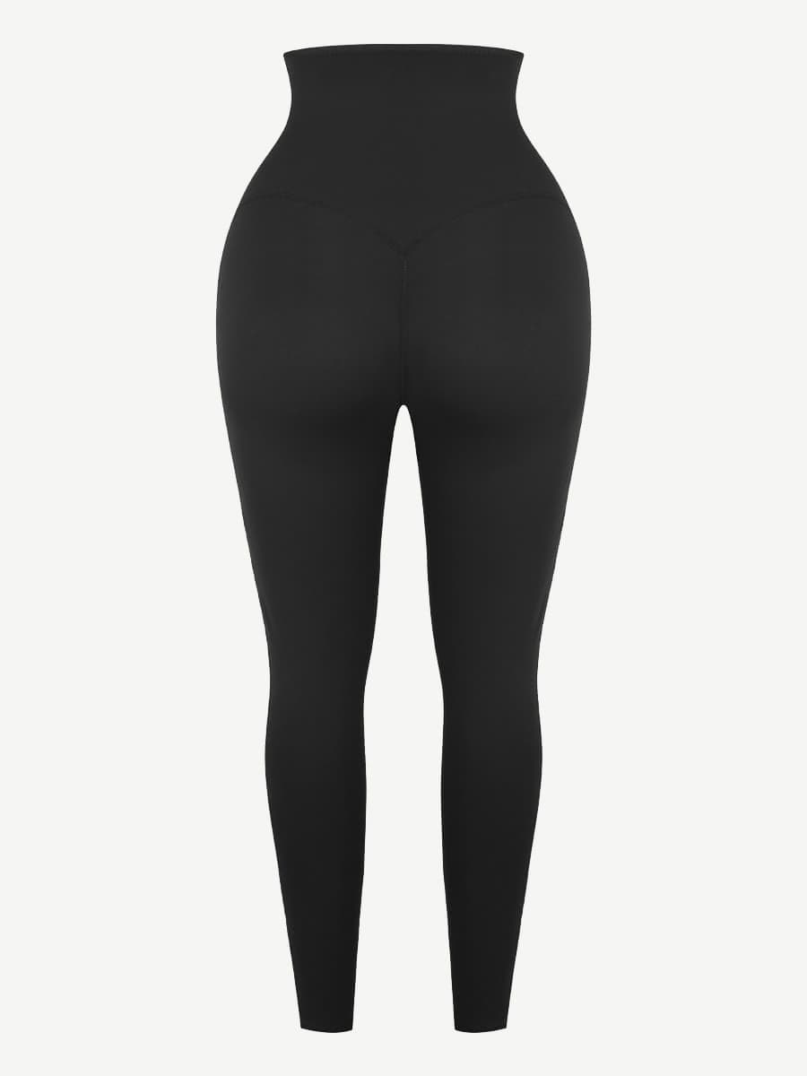 Dark Blue Neoprene Butt-Lifting Leggings with Wide Waistband