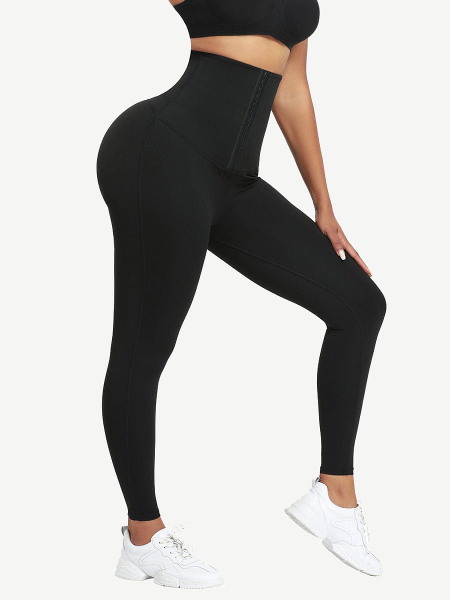 Dark Blue Neoprene Butt-Lifting Leggings with Wide Waistband
