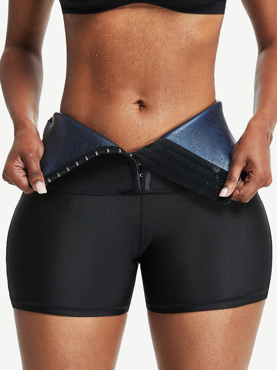 Blue Neoprene Cellulite-Reducing Shorts with Hook & Eye Closure
